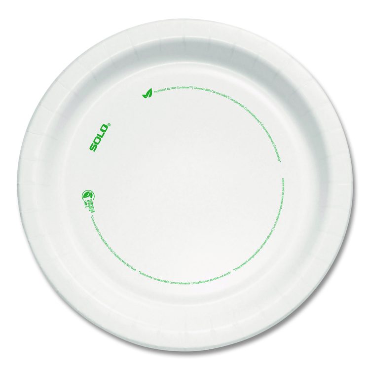 Compostable Paper Dinnerware, ProPlanet Seal, Plate, 9" dia, White, 250/Carton
