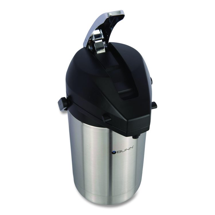 Lever Action Airpot, 101 oz, Stainless Steel/Black