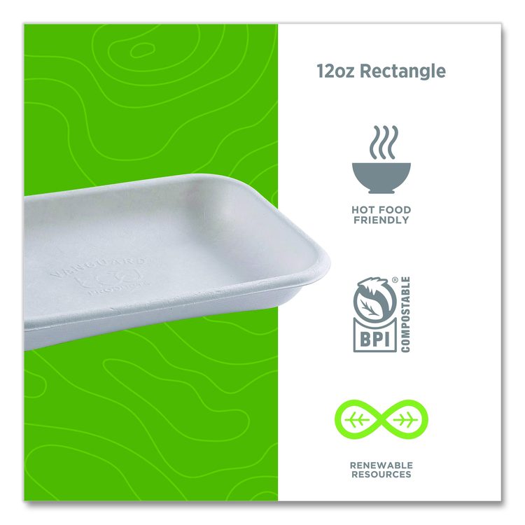 WorldView Vanguard Rectangular Container, 12 oz, 7 x 4.75 x 1, Sugarcane Fiber, White, 400/Carton