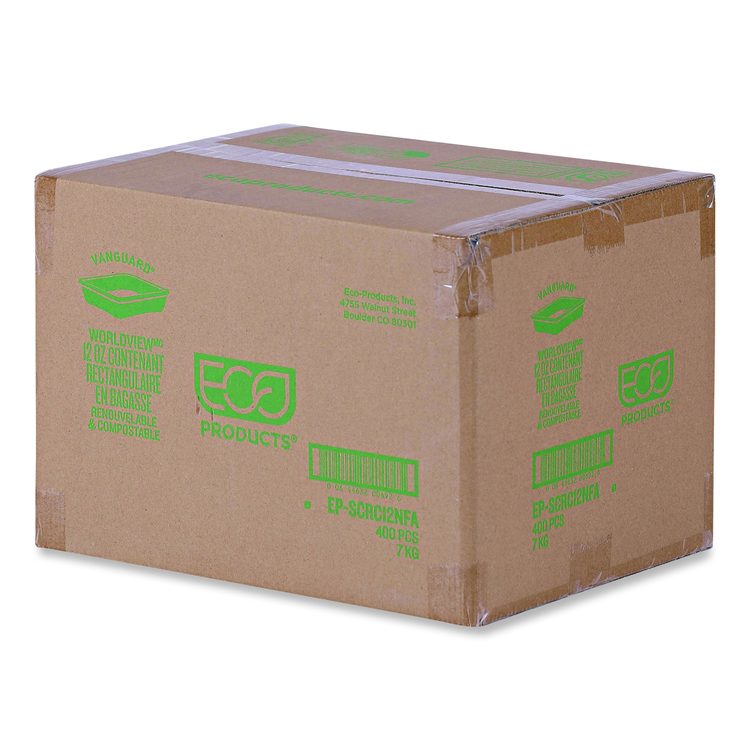 WorldView Vanguard Rectangular Container, 12 oz, 7 x 4.75 x 1, Sugarcane Fiber, White, 400/Carton