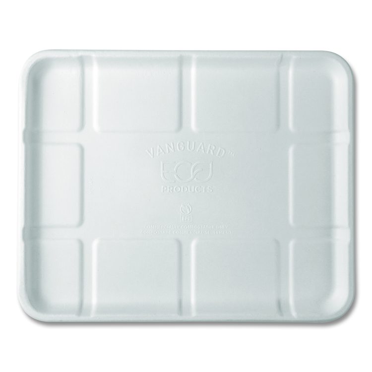 Meat and Produce Food Trays, 10.52 x 8.5 x 0.5, White, Sugarcane Fiber, 300/Carton