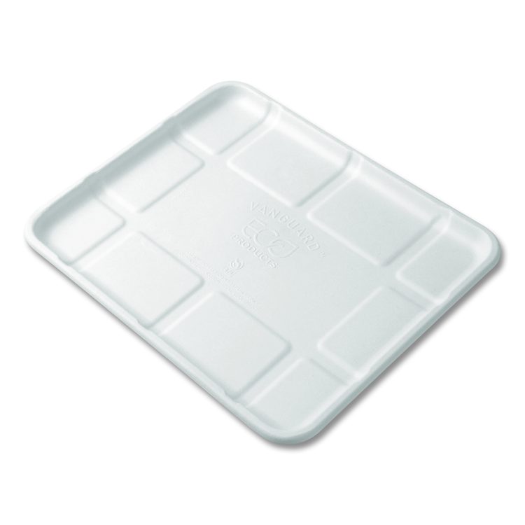 Meat and Produce Food Trays, 10.52 x 8.5 x 0.5, White, Sugarcane Fiber, 300/Carton