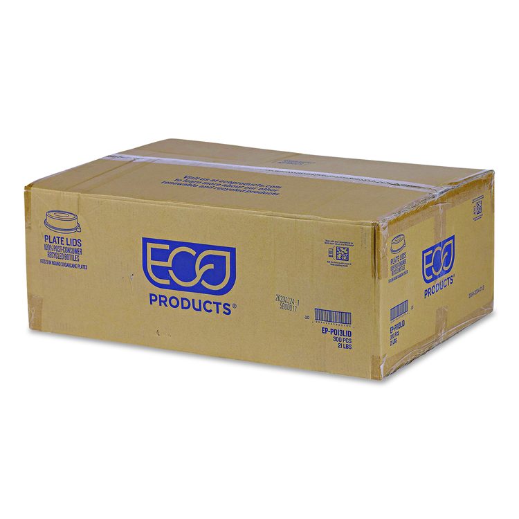 100% Recycled Content Round Plate Lids, Plastic, 9" dia x 1.5" h, Clear, 300/Carton