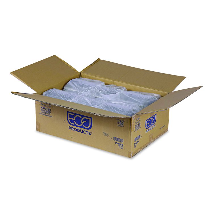 100% Recycled Content Round Plate Lids, Plastic, 9" dia x 1.5" h, Clear, 300/Carton