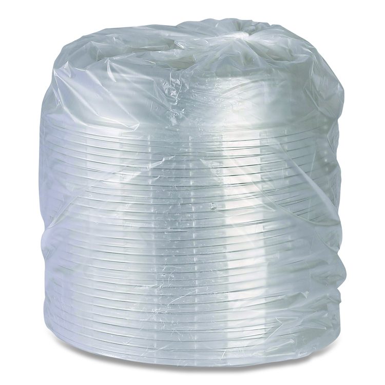 100% Recycled Content Round Plate Lids, Plastic, 9" dia x 1.5" h, Clear, 300/Carton