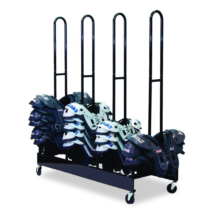 Mobile Four-Stack Shoulder Pad Rack, Metal, 176 lb Capacity, 24" x 59" x 68", Black
