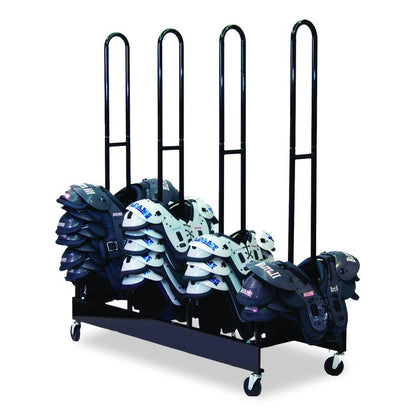 Mobile Four-Stack Shoulder Pad Rack, Metal, 176 lb Capacity, 24" x 59" x 68", Black