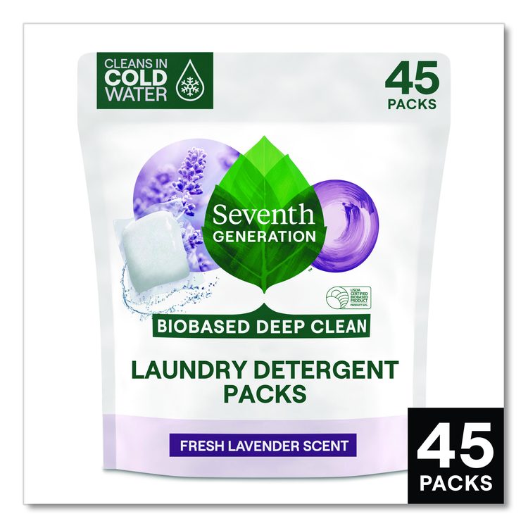 Natural Laundry Detergent Packs, Powder, Lavender Scent, 45 Packets/Pack, 8/Carton