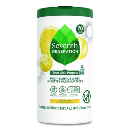 Multi-Surface Wipes, 7 x 7, Lemon Zest, White, 70 Wipes/Canister, 6/Carton