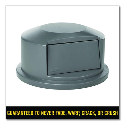 Round BRUTE Dome Top Receptacle, Push Door for 44 gal Containers, 24.81" Diameter x 12.63h, Gray