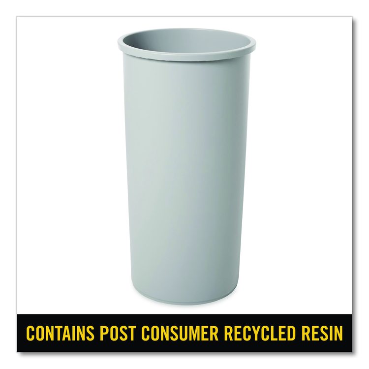 Untouchable Large Plastic Round Waste Receptacle, 22 gal, Plastic, Gray