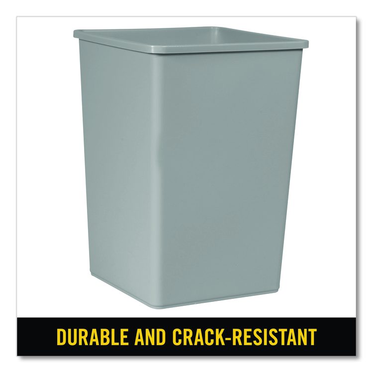Untouchable Square Waste Receptacle, 35 gal, Plastic, Gray