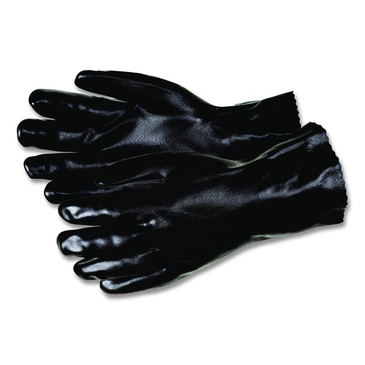 Double-Dipped PVC Gloves, 14" Long, Large, Black, 12 Pairs
