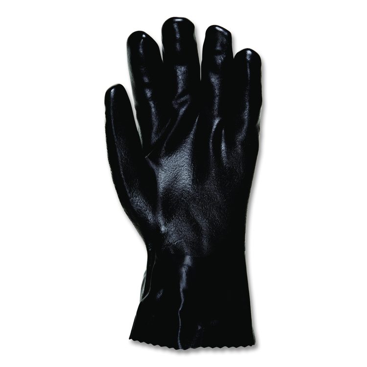 Double-Dipped PVC Gloves, 14" Long, Large, Black, 12 Pairs