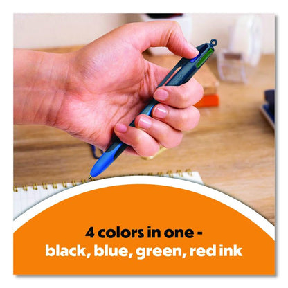 4-Color Smooth Multi-Color Ballpoint Pen, Retractable, Medium 1 mm, Black/Blue/Green/Red Ink, Black/Blue Barrel, 12/Pack