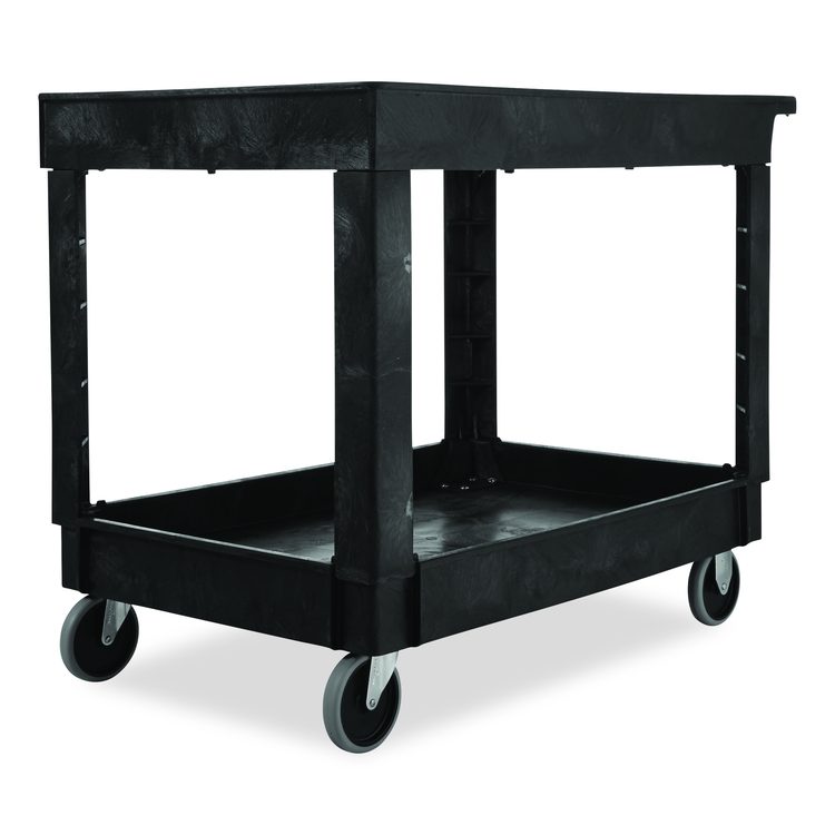 Heavy-Duty Utility Cart with Lipped Shelves, Plastic, 2 Shelves, 500 lb Capacity, 25.78" x 45.25" x 33.25", Black