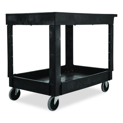 Heavy-Duty Utility Cart with Lipped Shelves, Plastic, 2 Shelves, 500 lb Capacity, 25.78" x 45.25" x 33.25", Black