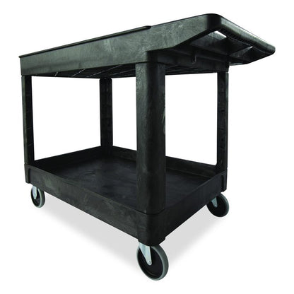 Heavy-Duty Utility Cart with Lipped Shelves, Plastic, 2 Shelves, 500 lb Capacity, 25.78" x 45.25" x 33.25", Black