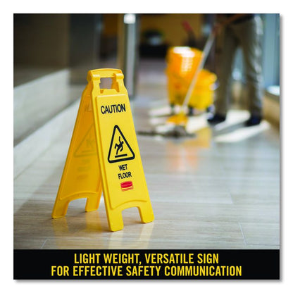 "Caution Wet Floor"Caution Wet Floor" Sign, 11 x 12 x 25, Bright Yellow Sign, 11 x 12 x 25, Yellow, 6/Carton