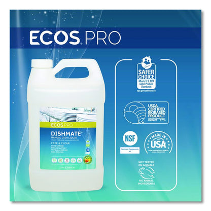 Dishmate Manual Dish Liquid, Free and Clear, 1 gal Jug, 4/Carton