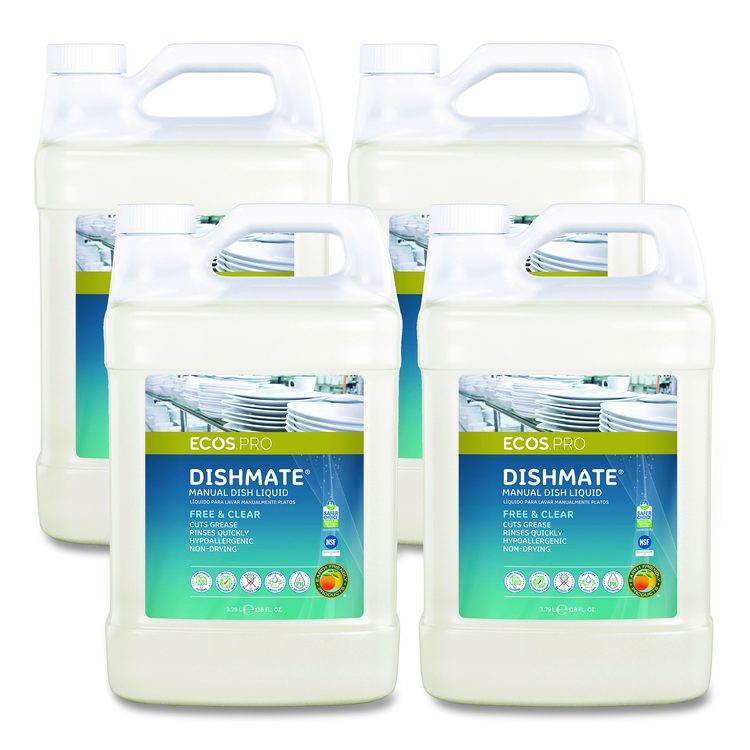 Dishmate Manual Dish Liquid, Free and Clear, 1 gal Jug, 4/Carton