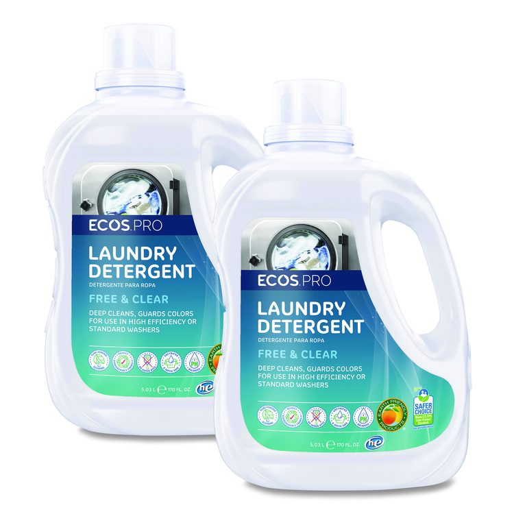 Laundry Detergent Liquid, Free and Clear, 170 oz Jug, 2/Carton