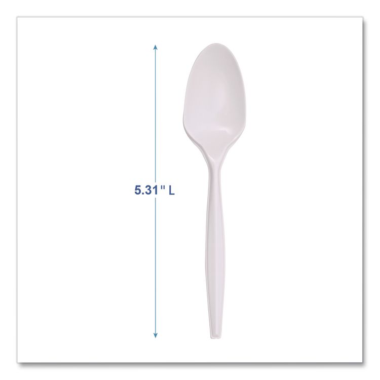 Mediumweight Polypropylene Cutlery, Spoon, 5.31", Plastic, White, 1,000/Carton