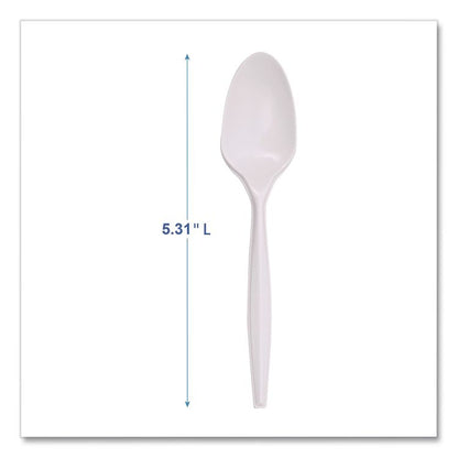 Mediumweight Polypropylene Cutlery, Spoon, 5.31", Plastic, White, 1,000/Carton