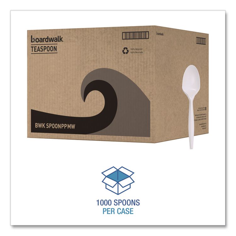 Mediumweight Polypropylene Cutlery, Spoon, 5.31", Plastic, White, 1,000/Carton