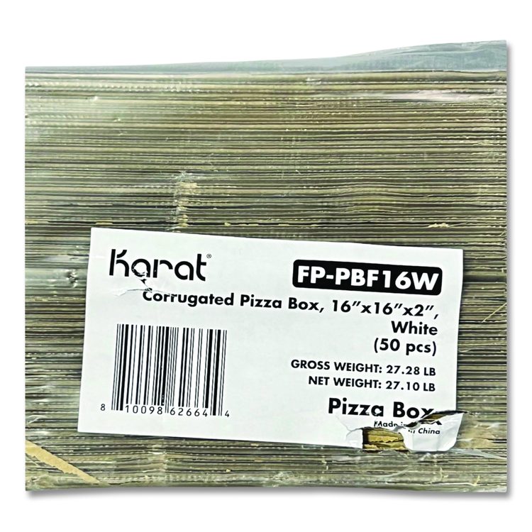 Corrugated Pizza Boxes, 16 x 16 x 1.97, White/Brown, 50/Carton