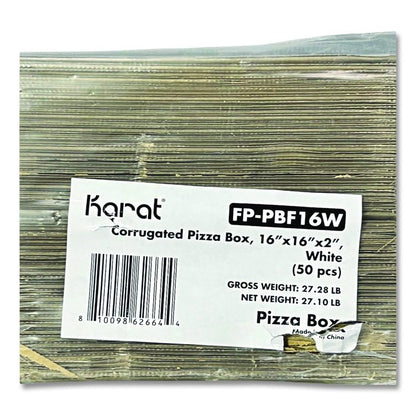 Corrugated Pizza Boxes, 16 x 16 x 1.97, White/Brown, 50/Carton