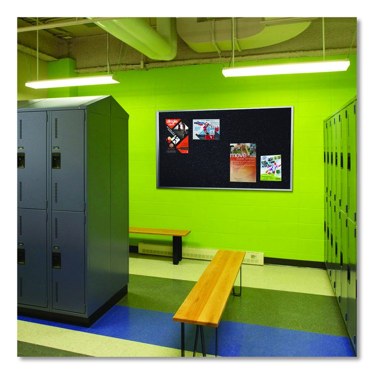 Recycled Bulletin Board, 87.91 x 48.5, Tan Speckled Surface, Satin Aluminum Frame