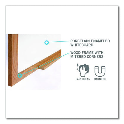 M1 Porcelain Magnetic Whiteboard, 87.94" x 48.5", White Surface, Natural Wood Frame