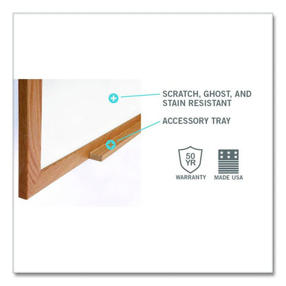 M1 Porcelain Magnetic Whiteboard, 87.94" x 48.5", White Surface, Natural Wood Frame