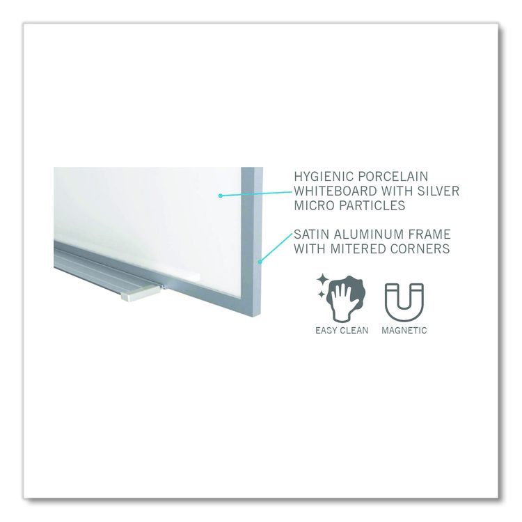 Hygienic Porcelain Magnetic Whiteboard with Aluminum Frame, 87.91" x 48.5", White Surface, Satin Aluminum Frame