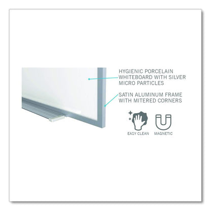 Hygienic Porcelain Magnetic Whiteboard with Aluminum Frame, 87.91" x 48.5", White Surface, Satin Aluminum Frame