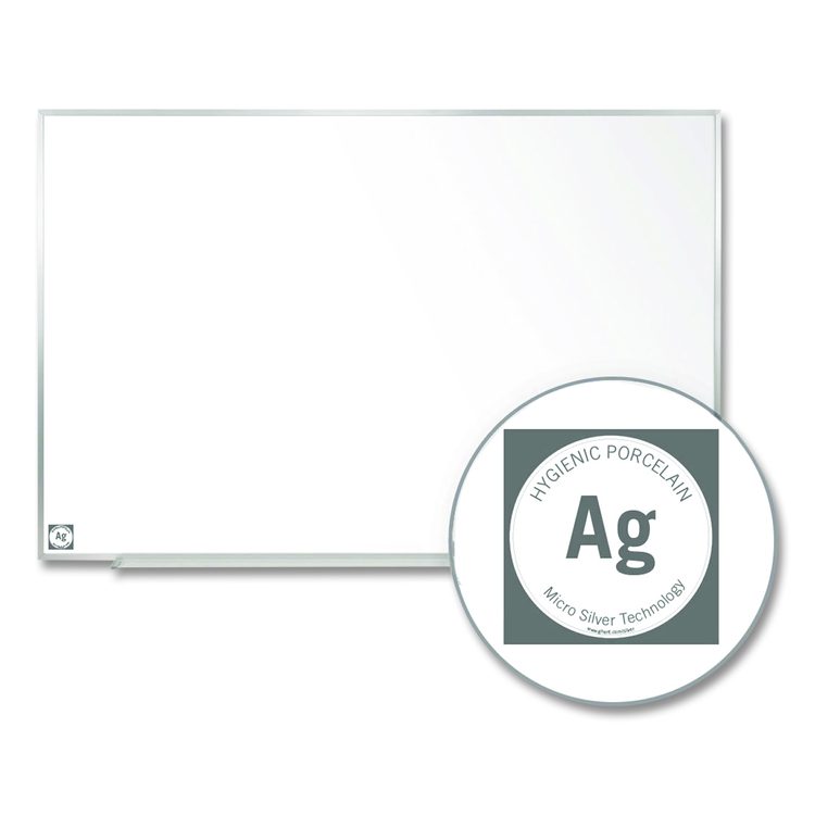 Hygienic Porcelain Magnetic Whiteboard with Aluminum Frame, 87.91" x 48.5", White Surface, Satin Aluminum Frame