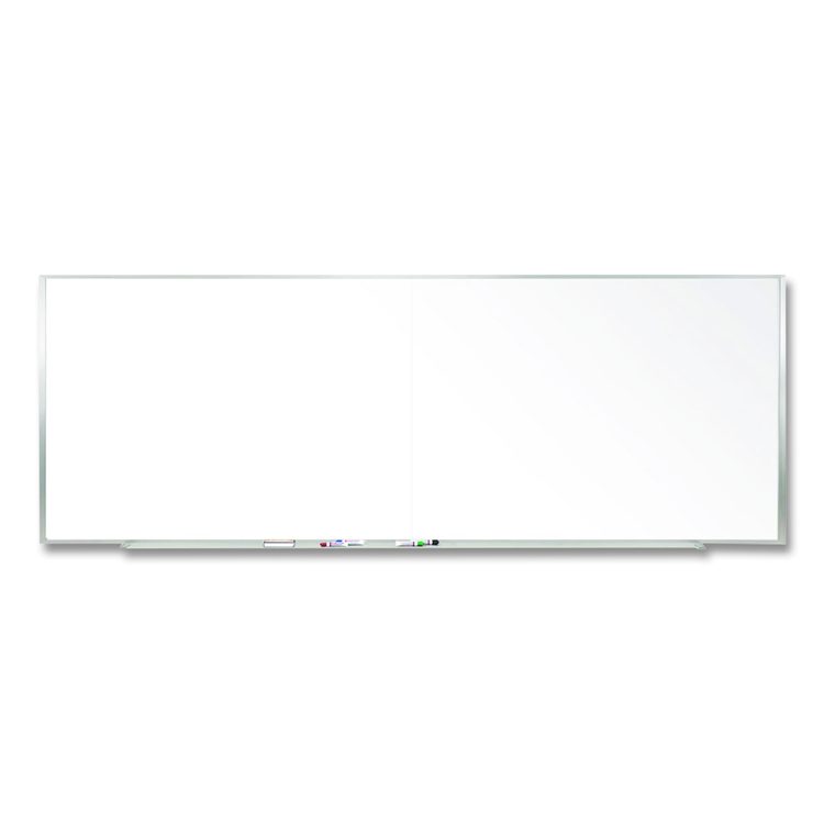 Two-Piece M1 Porcelain Magnetic Whiteboard, 120.75" x 48.5", White Surface, Satin Aluminum Frame