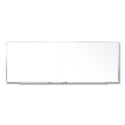 Two-Piece M1 Porcelain Magnetic Whiteboard, 120.75" x 48.5", White Surface, Satin Aluminum Frame