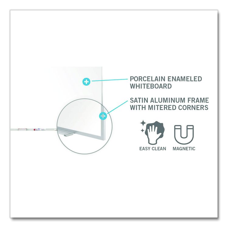 Two-Piece M1 Porcelain Magnetic Whiteboard, 144.5" x 48.5", White Surface, Satin Aluminum Frame
