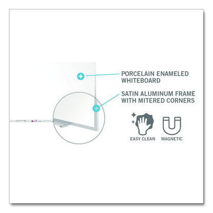 Two-Piece M1 Porcelain Magnetic Whiteboard, 144.5" x 48.5", White Surface, Satin Aluminum Frame
