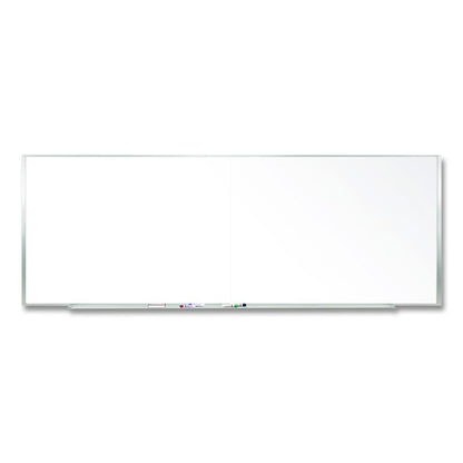 Two-Piece M1 Porcelain Magnetic Whiteboard, 144.5" x 48.5", White Surface, Satin Aluminum Frame