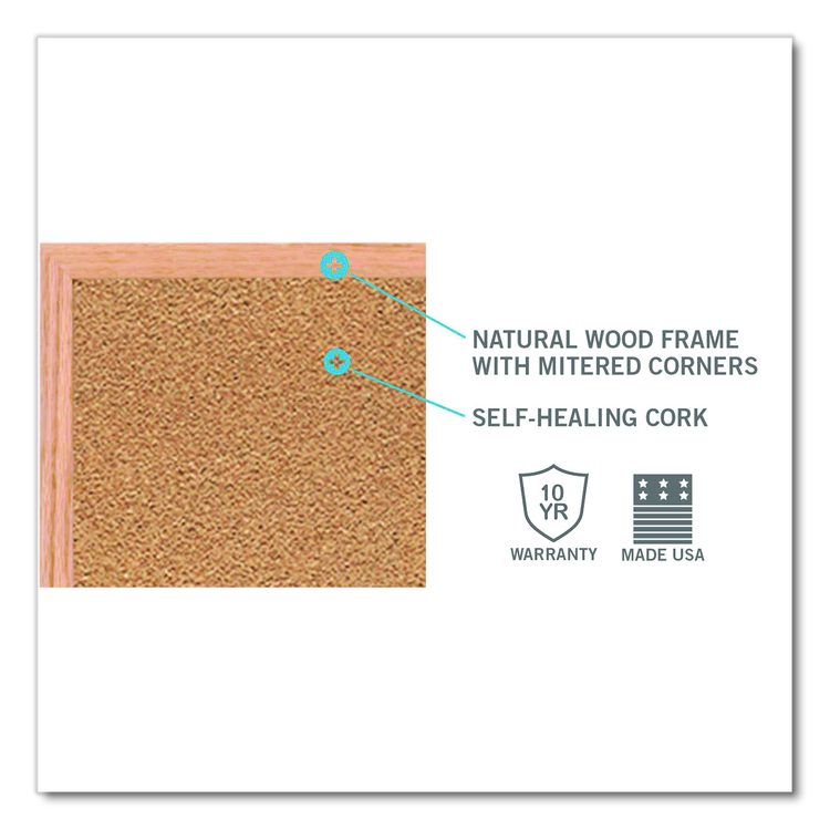 Natural Cork Bulletin Board with Wood Frame, 87.94" x 48.5", Tan Surface, Natural Oak Frame