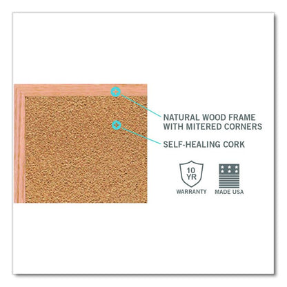 Natural Cork Bulletin Board with Wood Frame, 87.94" x 48.5", Tan Surface, Natural Oak Frame