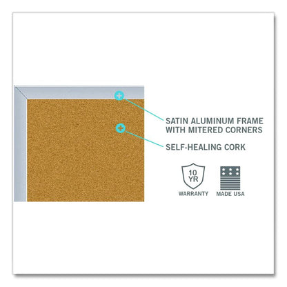 Natural Cork Bulletin Board with Aluminum Frame, 87.91" x 48.5", Tan Surface, Satin Aluminum Frame
