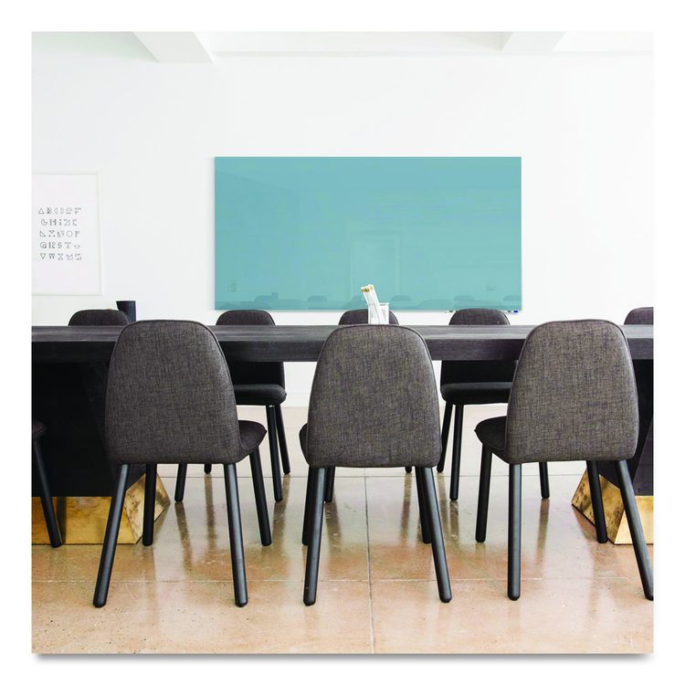 Aria Low-Profile Frameless Magnetic Glassboard, 36" x 24", Denim Blue Surface