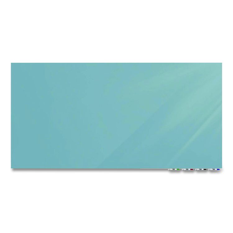 Aria Low-Profile Frameless Magnetic Glassboard, 36" x 24", Denim Blue Surface