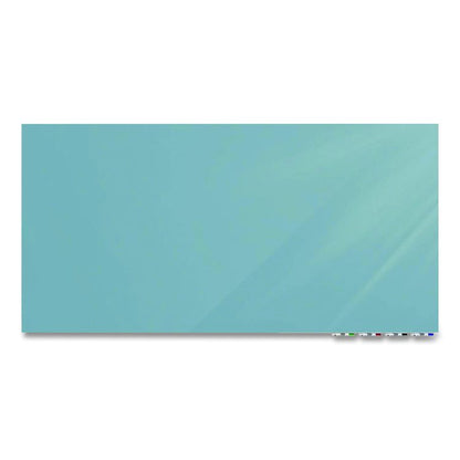 Aria Low-Profile Frameless Magnetic Glassboard, 36" x 24", Denim Blue Surface