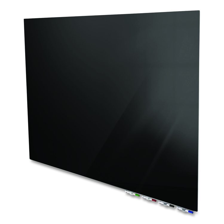 Aria Low-Profile Frameless Magnetic Glassboard, 48" x 36", Black Surface