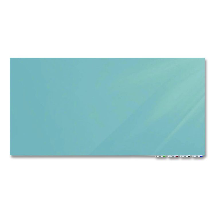 Aria Low-Profile Frameless Magnetic Glassboard, 48" x 36", Denim Blue Surface